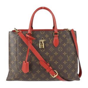 Louis Vuitton Flower Tote Monogram Handbag PVC Leather Brown Coquelico Red